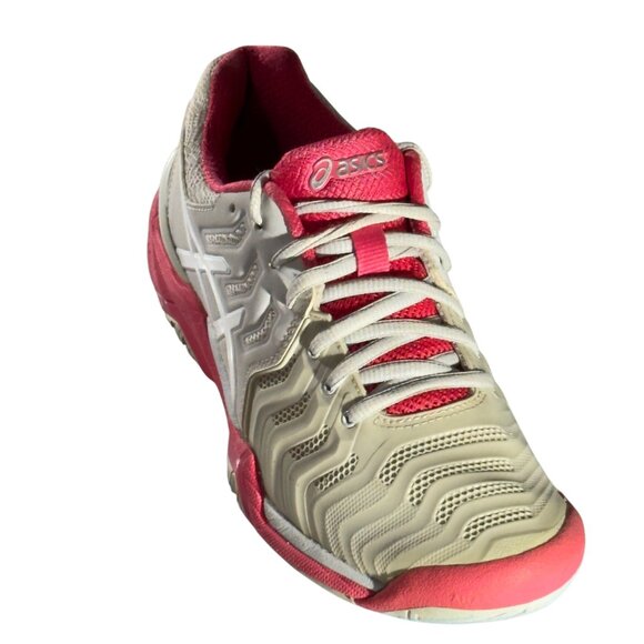 ASICS Women's Gel Resolution 7 Tennis Shoes Beige/Pink Non-Marking Sole Size 8 - Picture 1 of 11